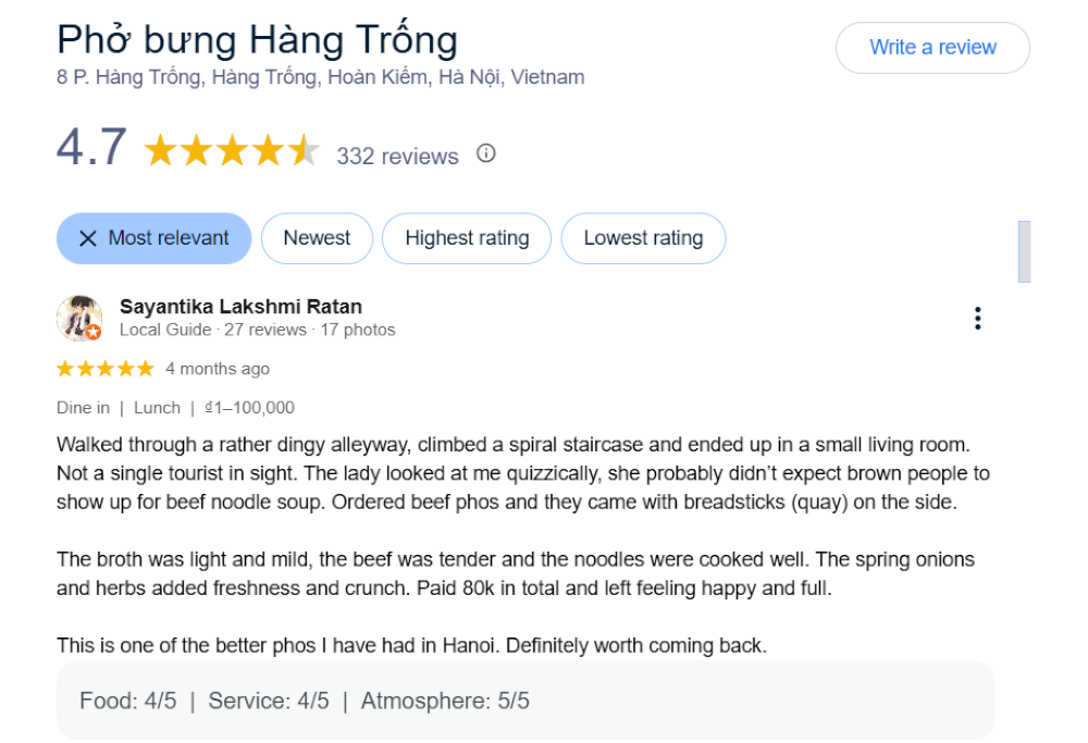 Reviews about Pho Bung Hang Trong
